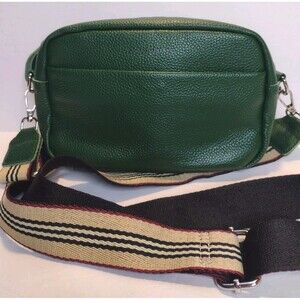 🔥 New Green Pebble Leather Crossbody Bag Guitar Strap Silver Hardware 9.5x6